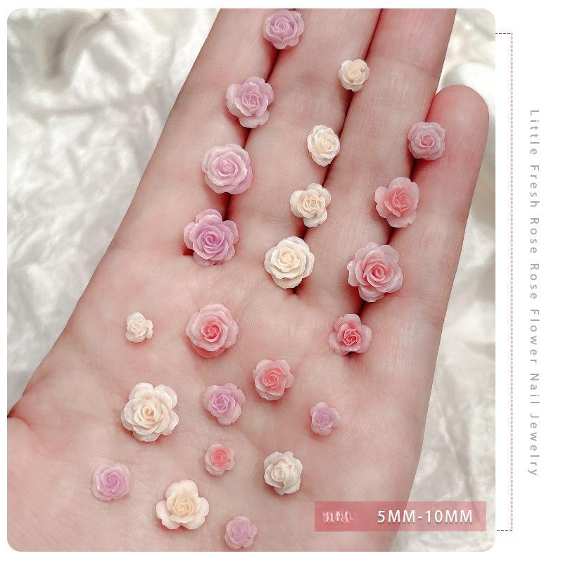 50 pezzi 3D Mix Dimensioni Bellissimi Fiori di Rosa in Fiore Resina Adesivo Nail Art Strass Decorazioni Manicure Unghie Charms