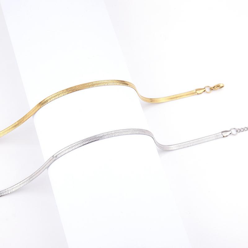 Personality Simple All-Match Hip-Hop Clavicle Chain Light Luxury European American Titanium Steel Non-Fade Flat Snake Bone Chain