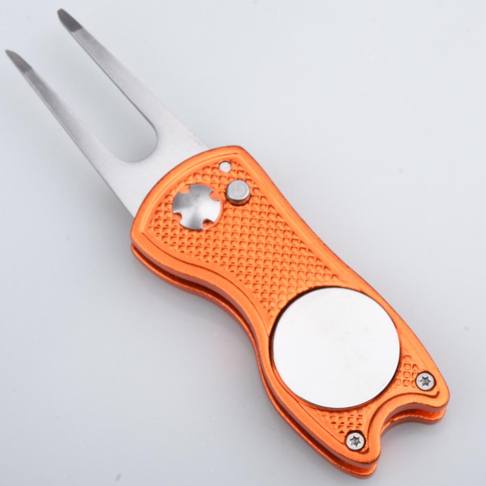 Folding Golf Green Repair Tool with Marker - Aluminum Handle