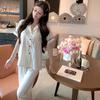 Short-sleeved Couple Pajamas Summer Ice Silk White Cardigan Soft Men's and Women's Thin Silk High-end Loungewear Set