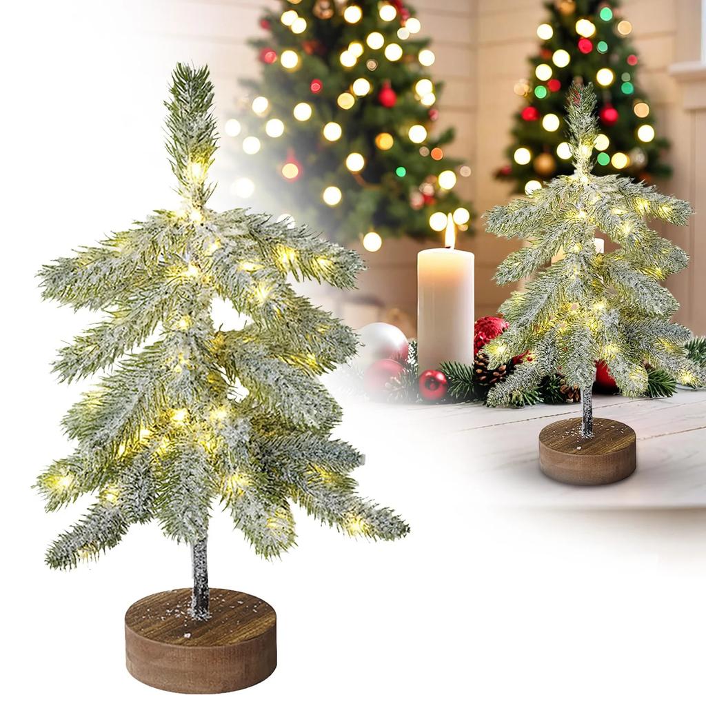 Tabletop Aritificial Christmas Tree Snow Tree With Lights, Christmas Tree For Centerpiece Home Decor Living Room Christmas Party Ornaments
