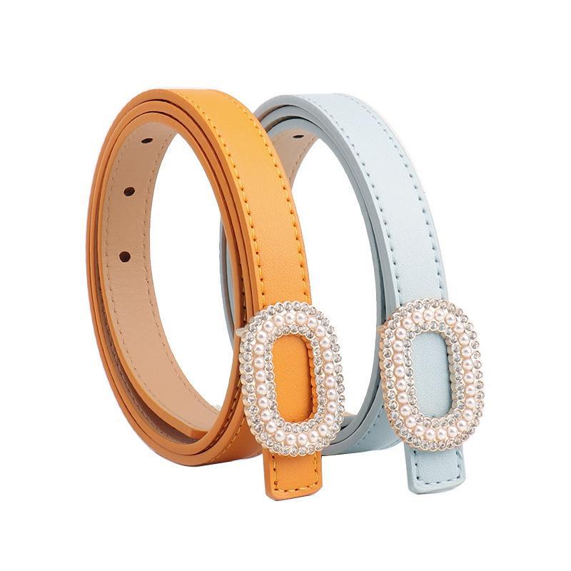 Women's PU Leather Belt Shiny Rhinestone Pearl Buckle Lightweight Waist Accessory for Jeans Daily Casual Wear