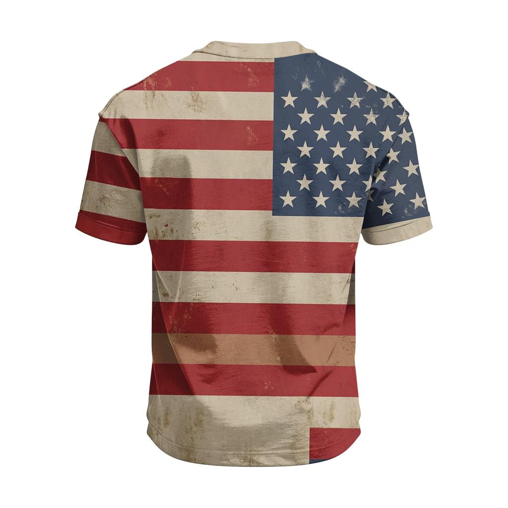 Men's Loose And Casual Flag-print T-shirt, Short Sleeve Shirt