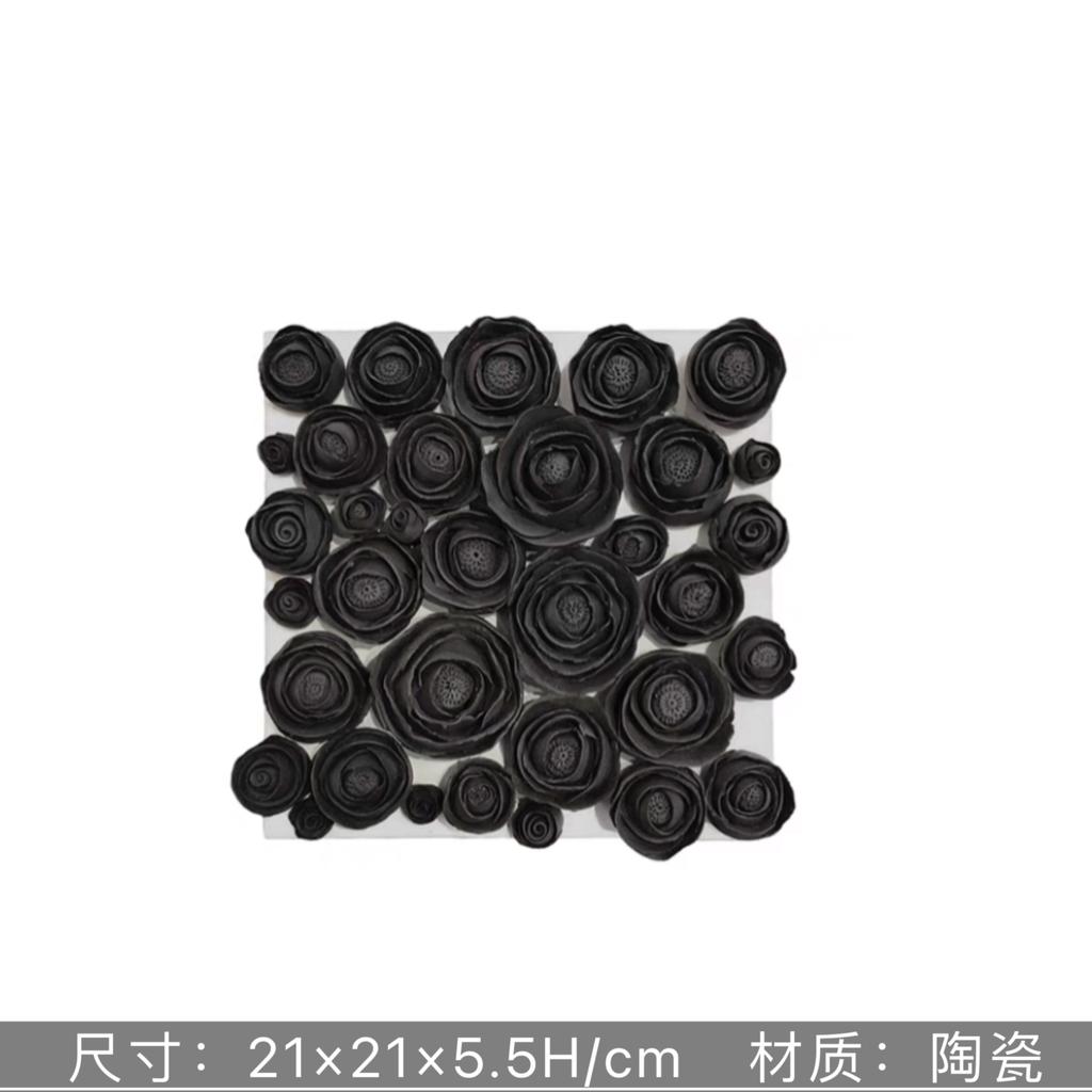 Ceramic Square White Flower Painting Creative Living Room Decoration Ceramic Petal Painting Interior Decoration Background Wall
