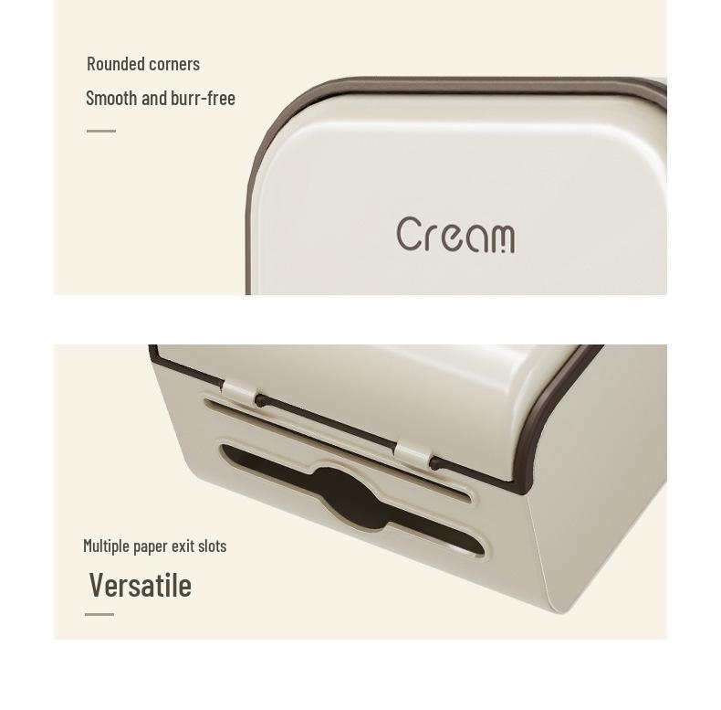 Wall-Mounted Waterproof Toilet Tissue Box, Punch-Free, High-End Cream Style Hand Towel Holder