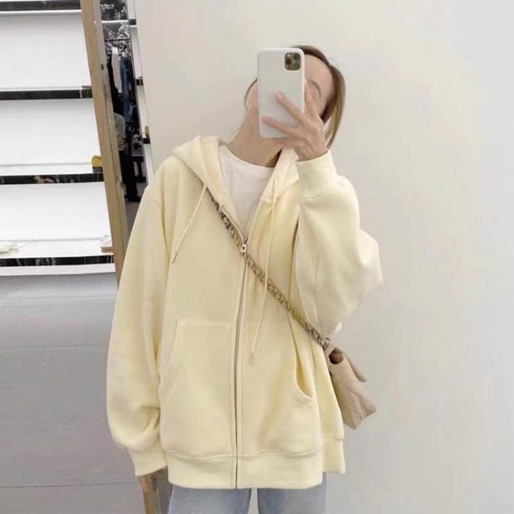 Women's Oversized Zip Up Hoodie Jacket Solid Coat Long Sleeve Casual Loose Sweatshirt Harajuku Basic Spring Autumn Pockets Casual Streetwear