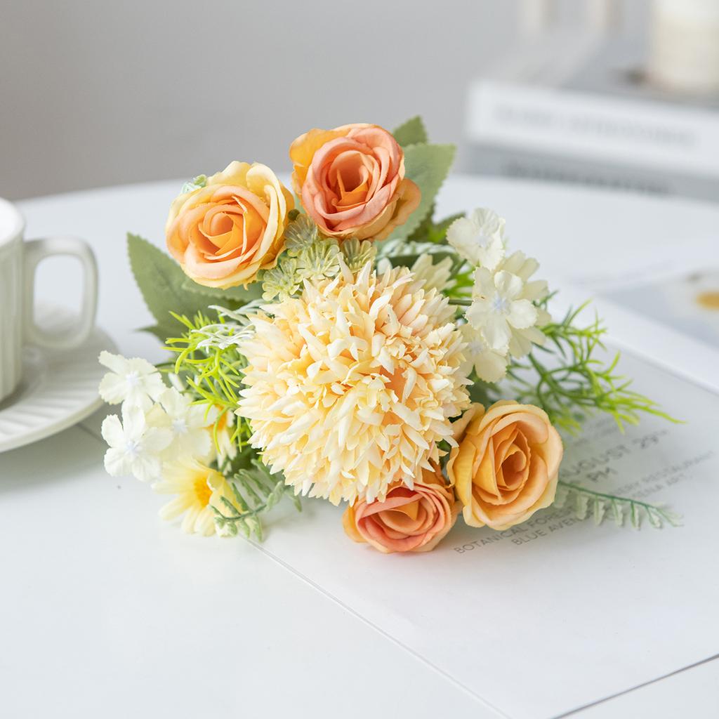 1PC Artificial Flowers Wedding Bride Bouquet Valentine's Day Garden Festival Vases Home Room Decor Fake Silk Roses Hydrangea Diy