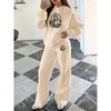 Pattern Printed Two Piece Set Hoodie and Wide Leg Pants Women's Casual Sets