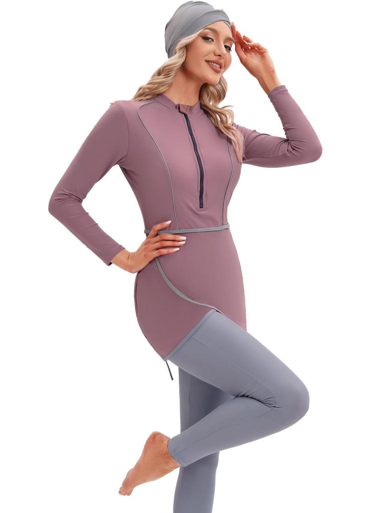 2022 Konservativer muslimischer Badeanzug für Damen mit Reißverschluss und Brustpolster