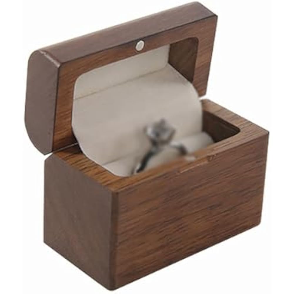 Single Slot Ring Box Jewelry Box Single Ring Wooden Flap Ring Storage Box Small Vintage Portable ...