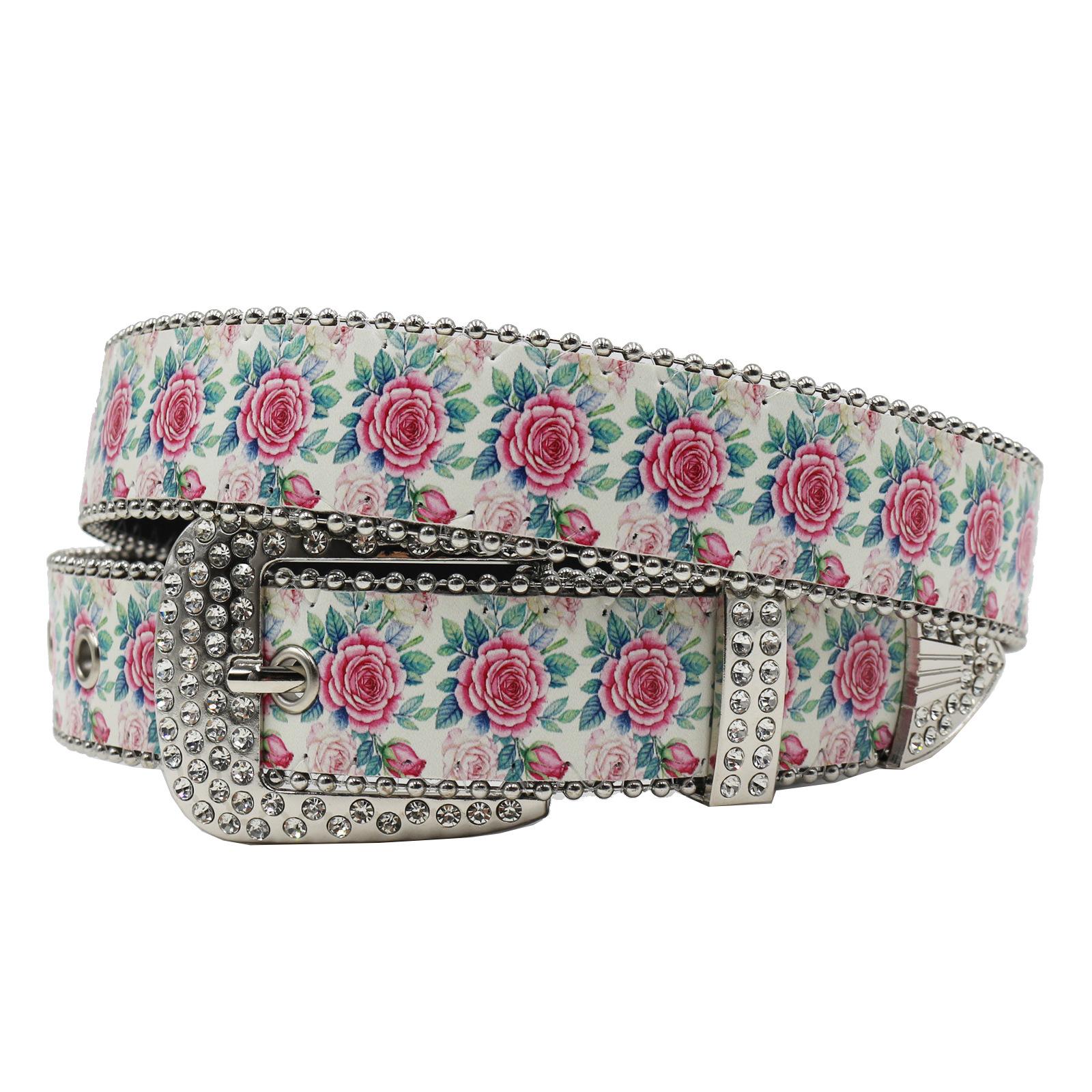 

Ремень со стразами, принт, нишевая мода, парный ремень, панк-тренд, студенческий, ремень со стразами в виде розы 115cm