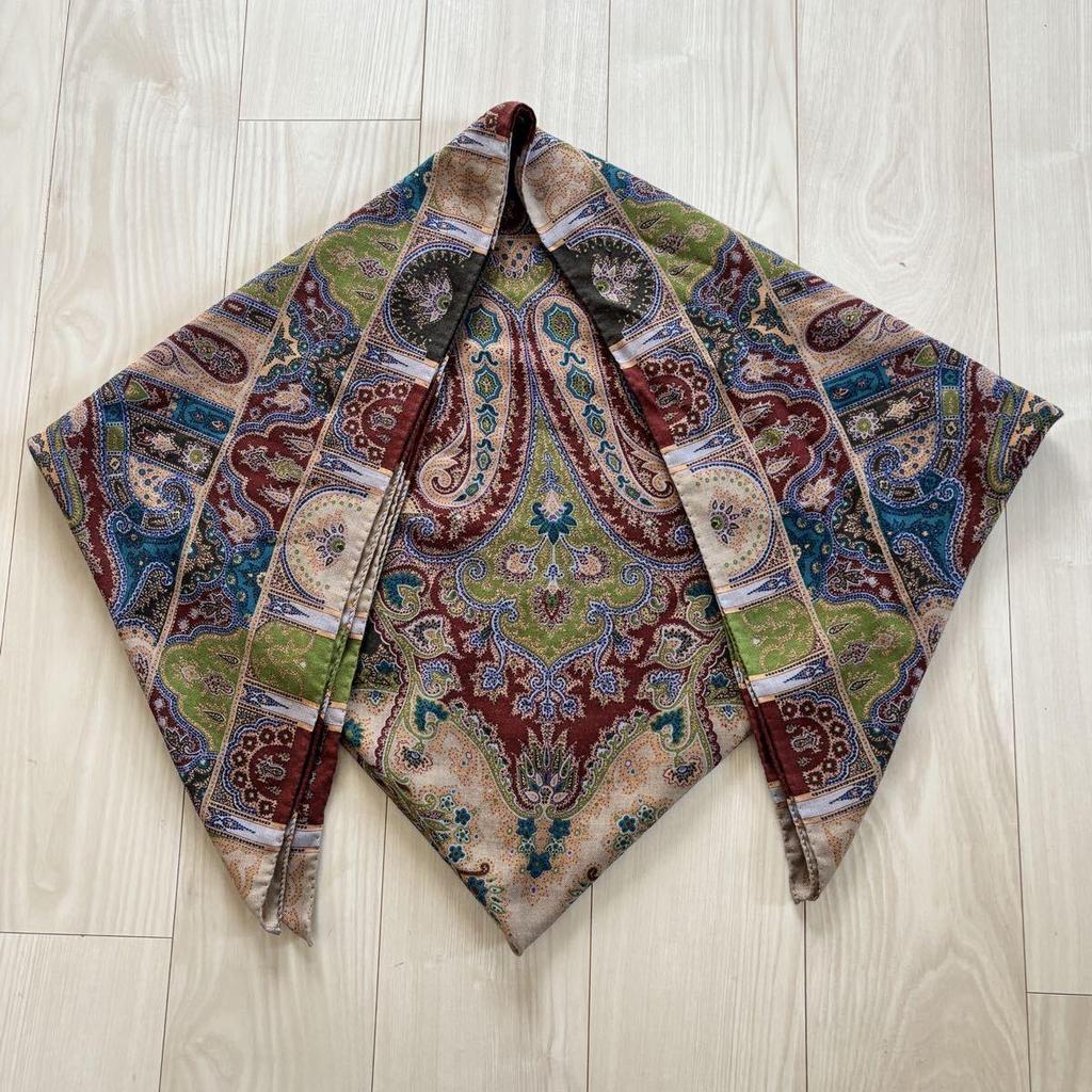 Used ETRO Etro Large Scarf Blue Brown Green Scarf Paisley Purple Silk Paisley Pattern