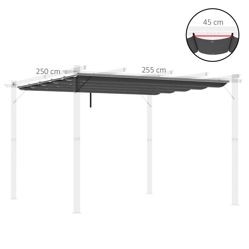 Retractable Pergola Cover, 2.55 X 2.5 M Replacement Canopy Fabric for 3 X 3 M Frame, Roof Top Only, Dark Grey