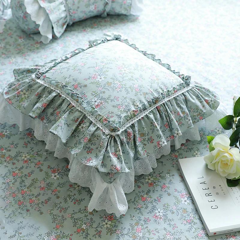 Luxury Embroidery Cushion Cover Ruffle Lace Wrinkle Pillow Cover Cake Layers Princess Bedding Pillowcase 45x45cm