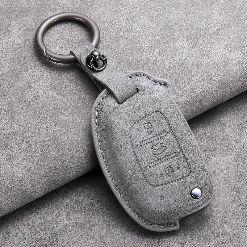 Leather Car Flip Key Case Cover for Hyundai Grand I10 2023 I20 I30 IX35 IX45 HB20 Elantra Solaris Sonata Santa Fe Sport Tucson