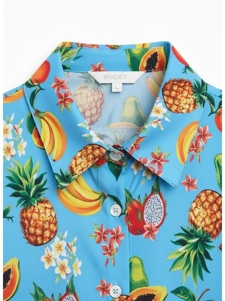 2026 Stylish Blue Floral Print Women's Loose Fit Shirt