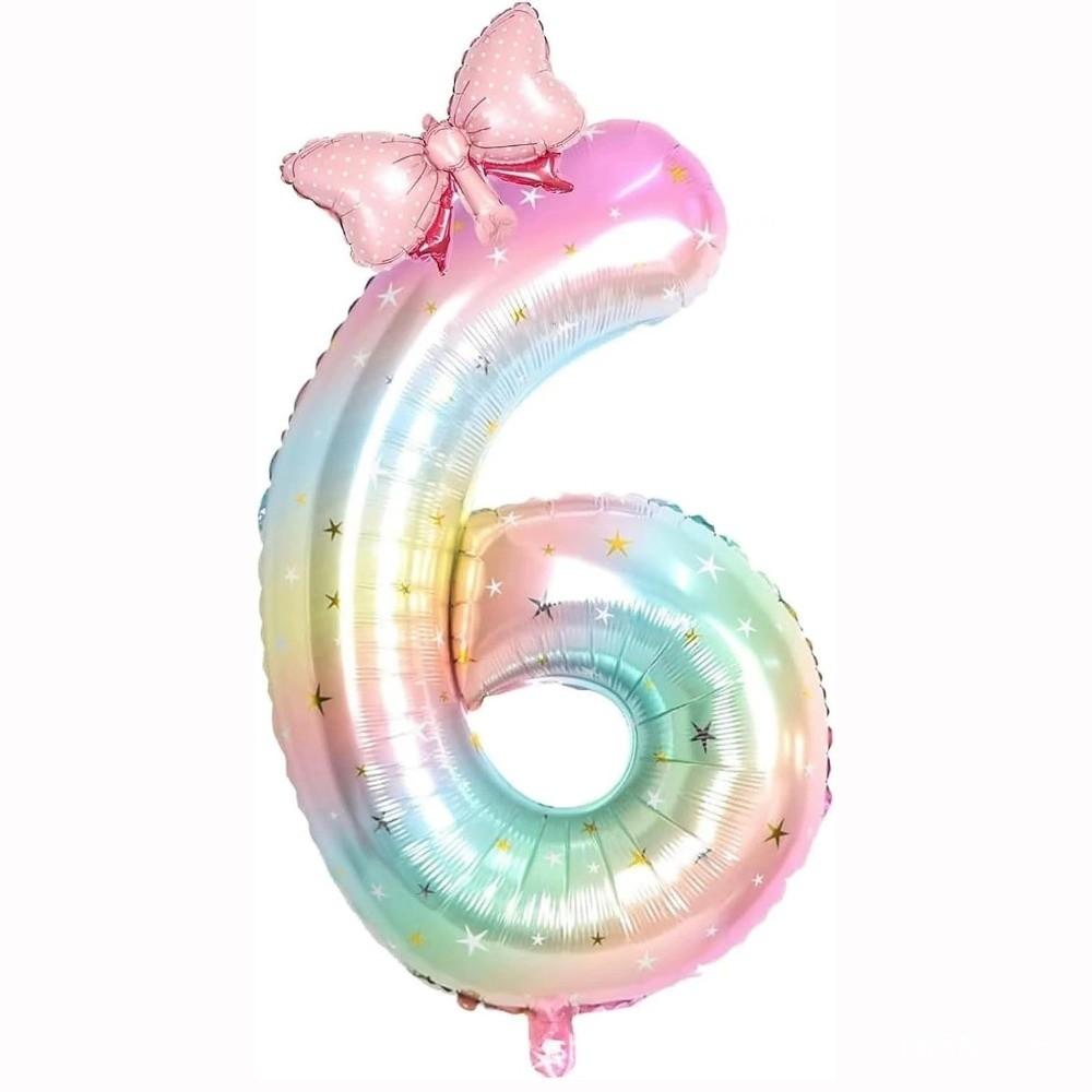 New 40Inch Birthday Number Ballons Colorful Gradient 0-9 Digit Pink Bownot Balloons Foil Helium Balloon Birthday Decorations