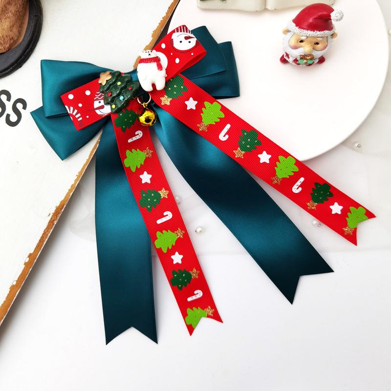 Świąteczna kokarda, wstążka, spinka do włosów z motywem Świętego Mikołaja, misia i renifera