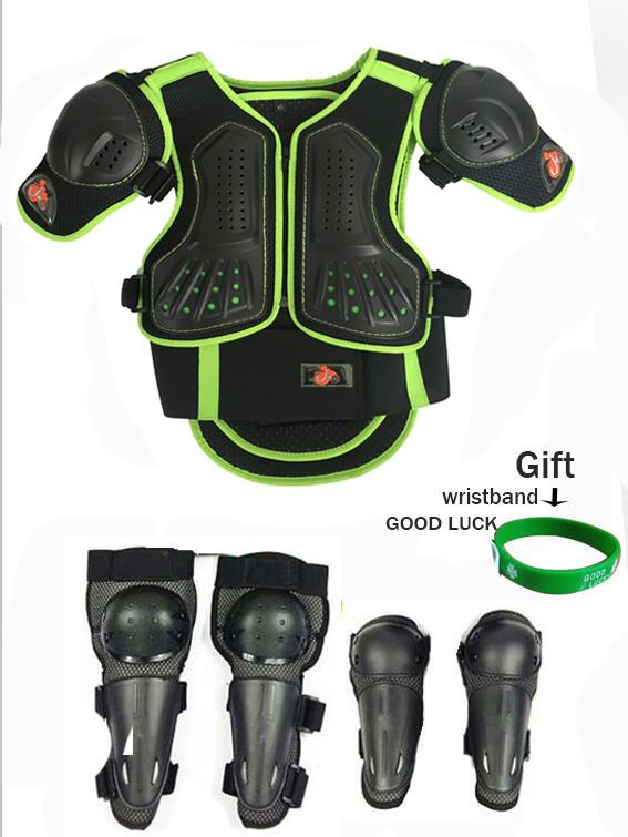 Kids Motocross Body Armor Vest with Gift Chest Back Knee Elbow Guard for Children 0.8-1.6M Baby Youth Protection