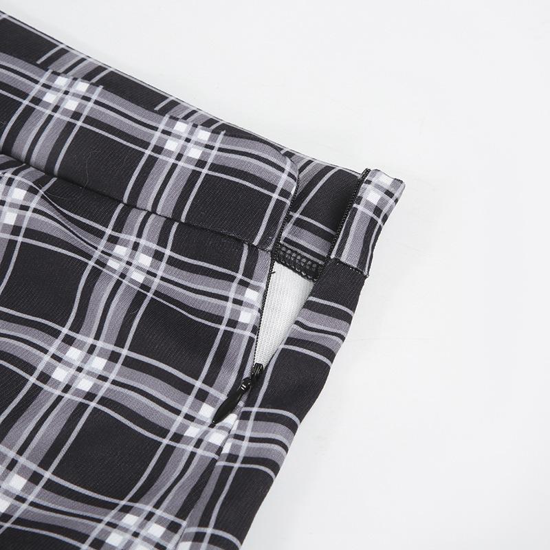 American Retro Patchwork Plaid Low-Waist Long Skirt for Women