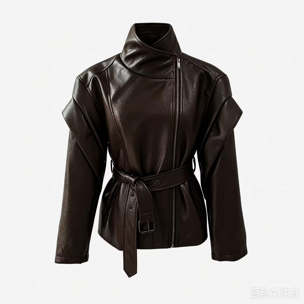 Neuer Herbststil: Europäischer und Amerikanischer Stil Modische Vielseitige Hoher Kragen Seitenreißverschluss Taille Taille Jacke