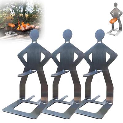 Stainless Steel BBQ Sausage Holders Reusable Creative Standing Man for Outdoor Camping Picnic Barbecue Oven Roaster Hotdog Stand