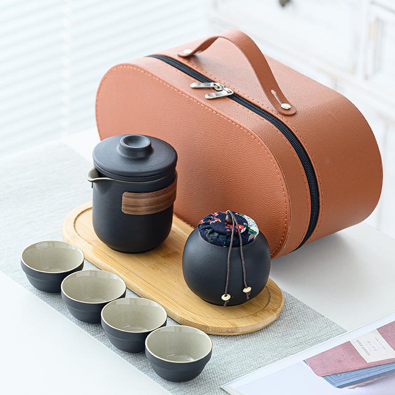 Black Pottery Travel Tea Set Portable Express Cup Outdoor Kung Fu Teacup Japanese-style Teapot Business Gift Set