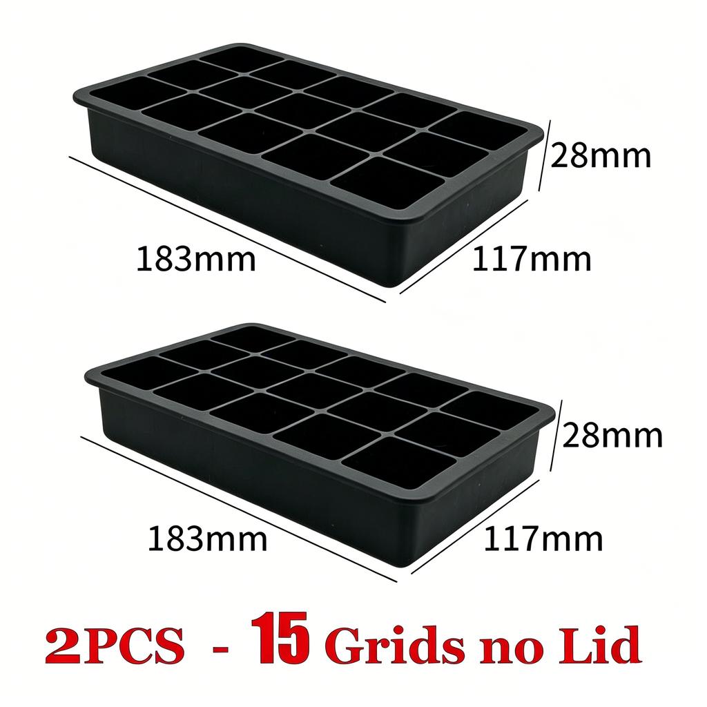 4/6/8/15 Grids Ice Cube Molds Food Grade Silicone Ice Cube Flexible Ice Molds with Lids Big Square Cubed Ice Trays for Whiskey 5