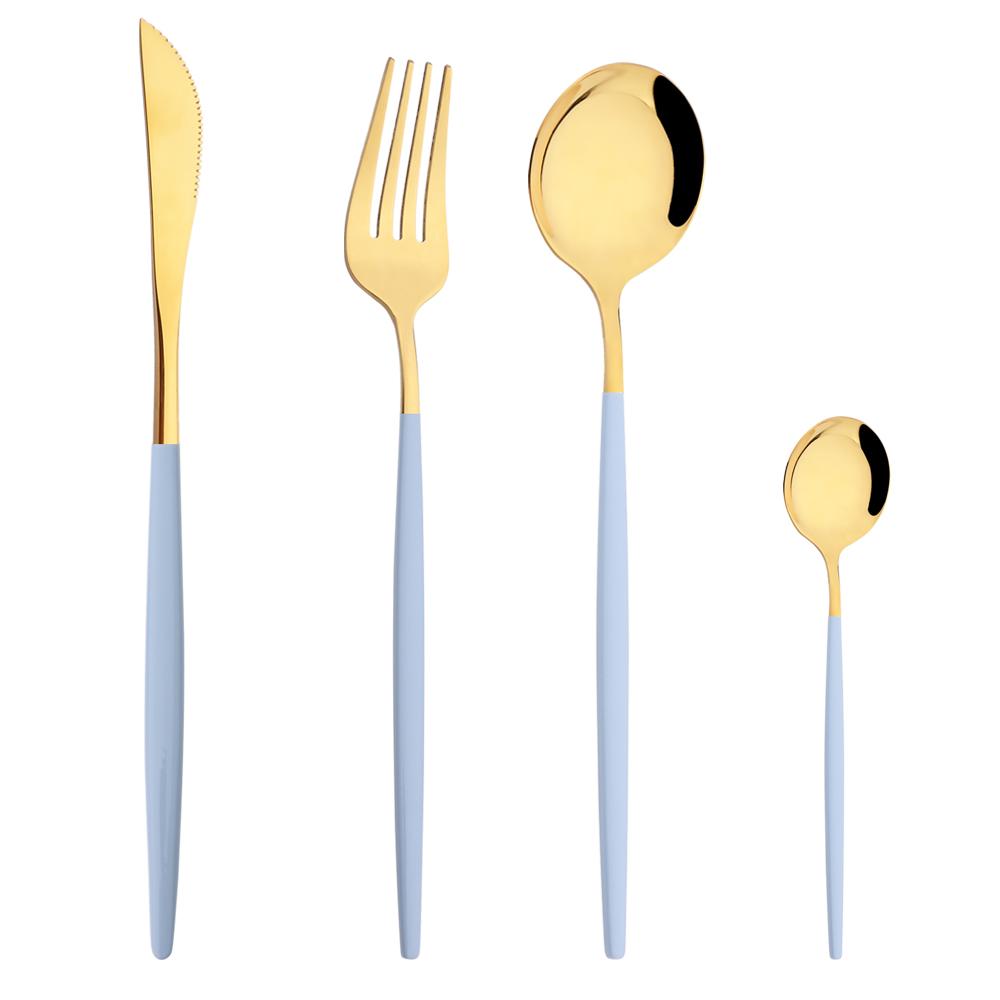 Western Purple Silver Tableware New Dinnerware Set 4Pcs Stainless Steel Kitchen Knife Fork Spoon Complete Cutlery Flatware Set