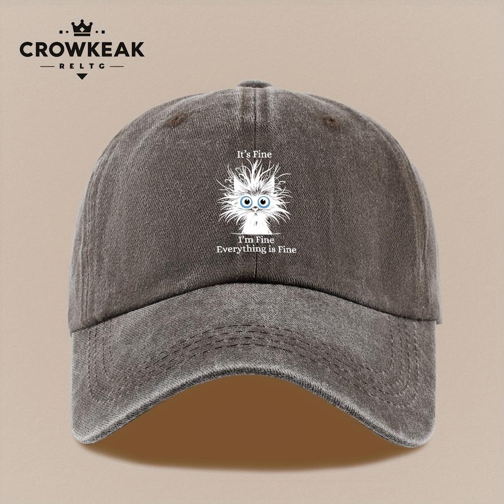 pc Everything is Fine Fried Cat Pattern Distressed Vintage Print Baseball Cap Sun Hat Comfortable Breathable Lightweight Trucke