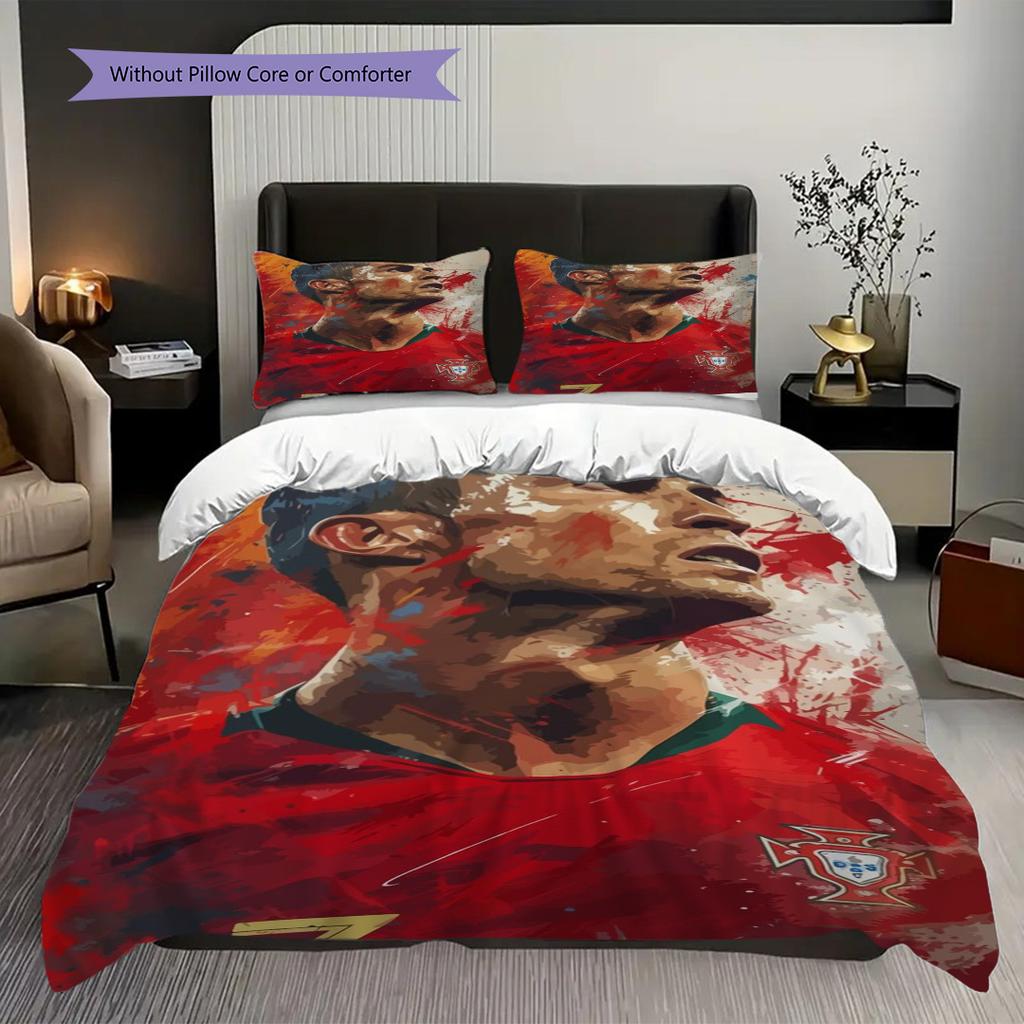 Cristiano Ronaldos Passion Field Three-piece Set (1 * Duvet Cover + 2 * Pillowcase, Without Core) 2D Flat Bedding Set Duvet Cover and Pillowcase