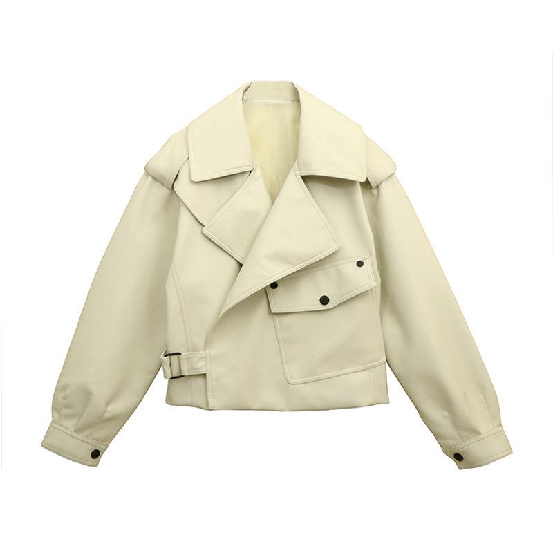 2025 Spring Korean Style Loose Fit Women's Leather Jacket with Long Sleeves