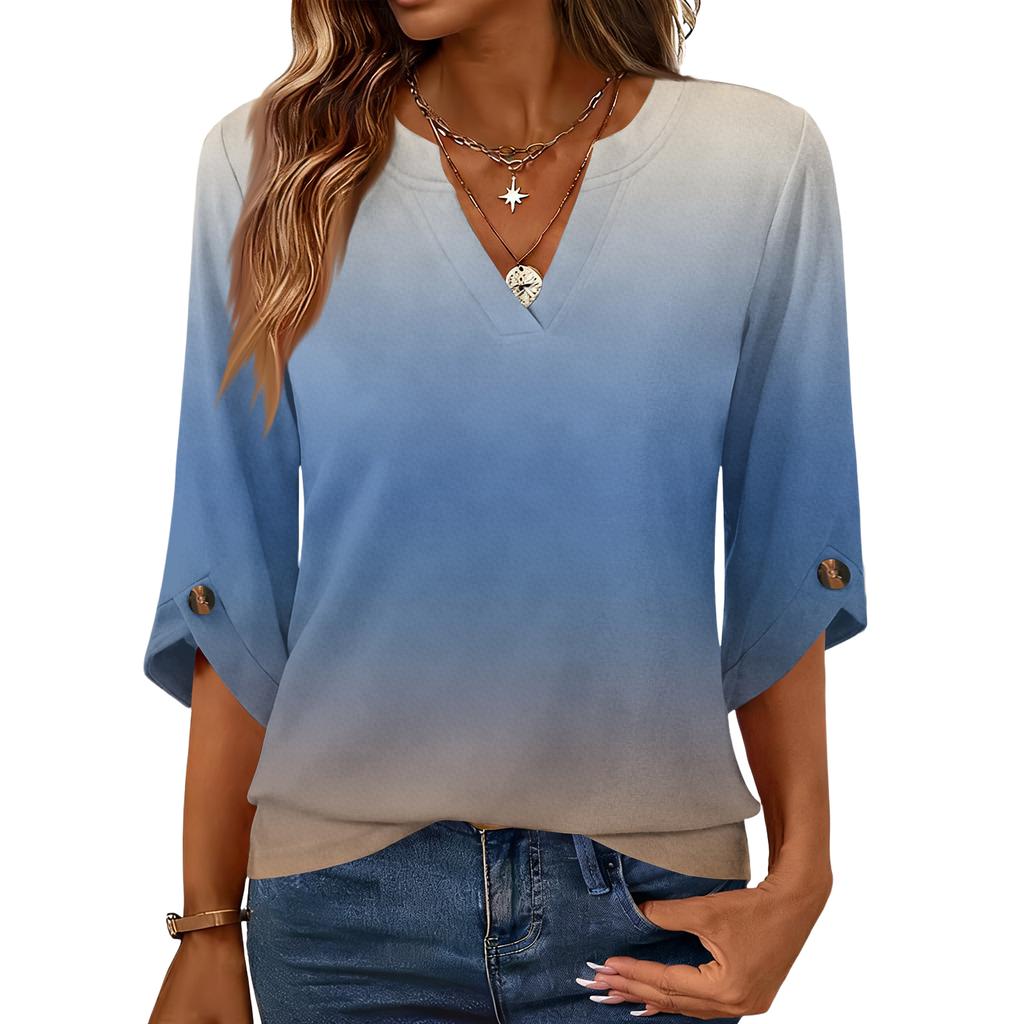 Womens 3/4 Length Sleeve Tunic Tops Casual V Neck Shirts Business Work Blouses
