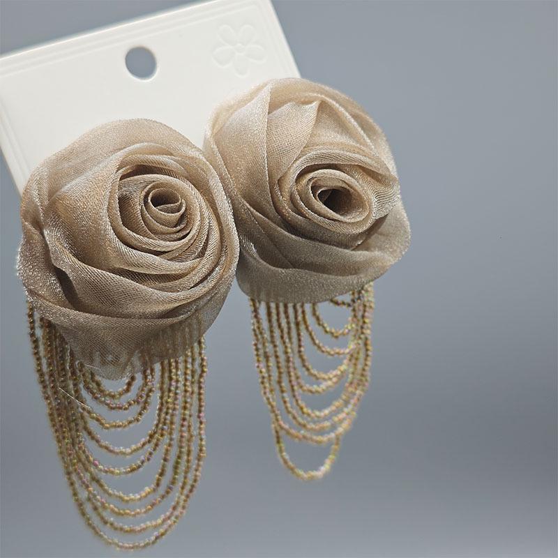 Серьги с бусинами и кисточками с леопардовым принтом - Элегантные пусеты в виде розового цветка для женщин