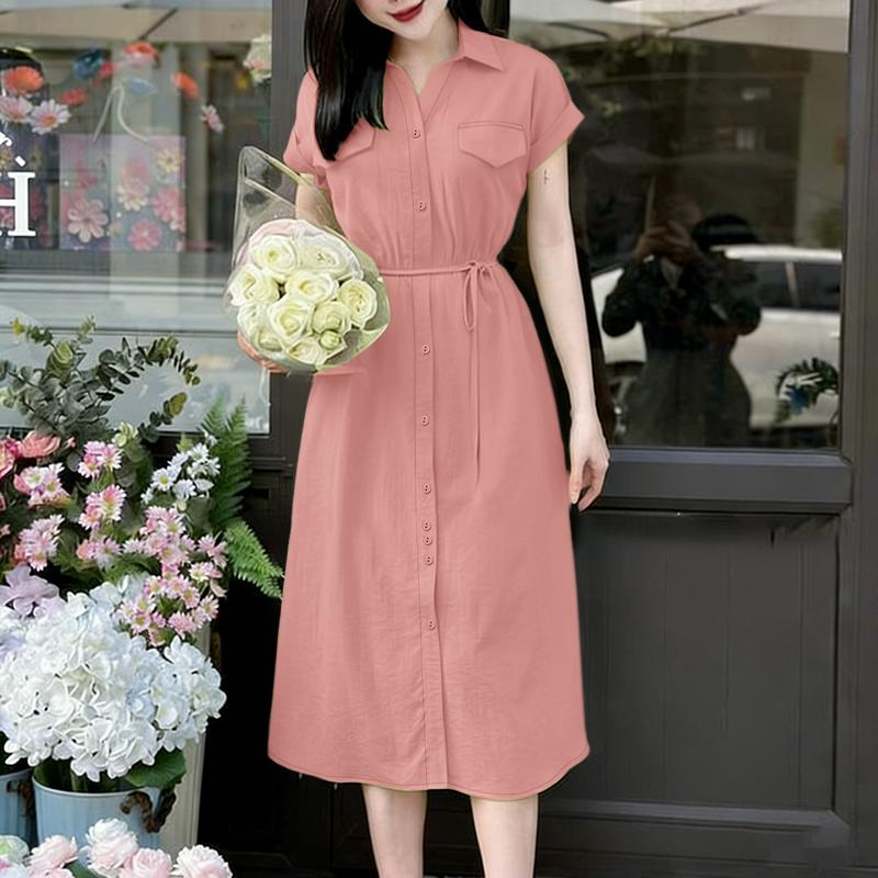ZANZEA Robe chemise décontractée à manches courtes et col rabattu pour femme