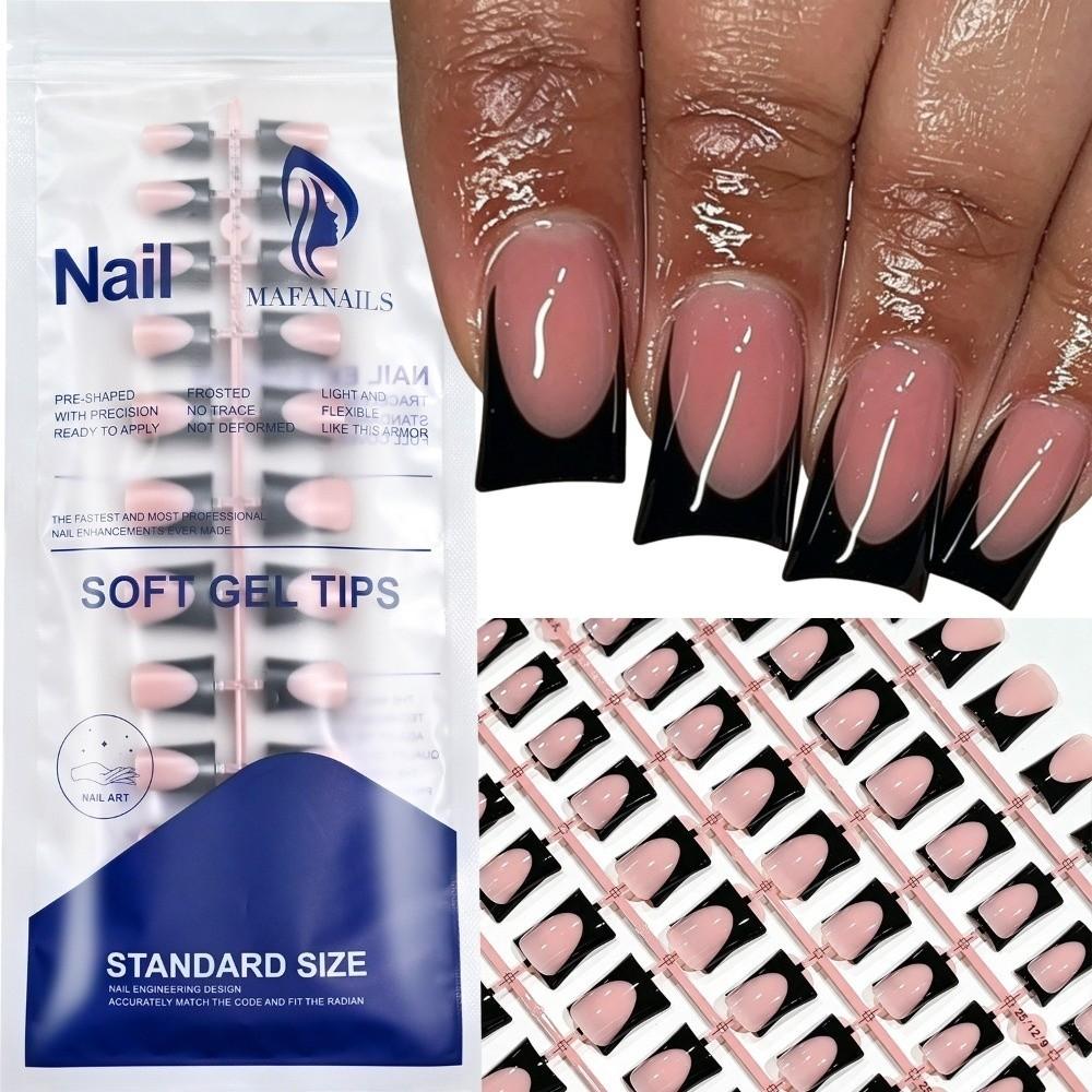120 Pieces Glossy Black Duck Press On Nails Nude Medium French Tip Nails For Nail Art
