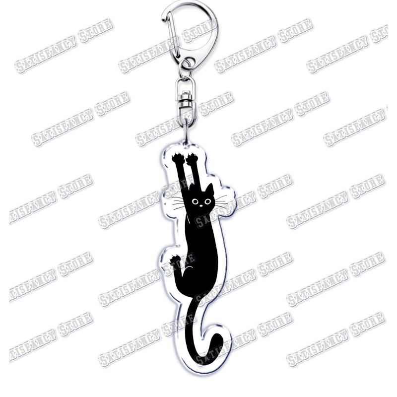 Cute Kawaii Little Black Cat Acrylic Keychains Funny Pet Kitty Keyring for Accessories Bag Pendant Key Chain Jewelry Fans Gifts