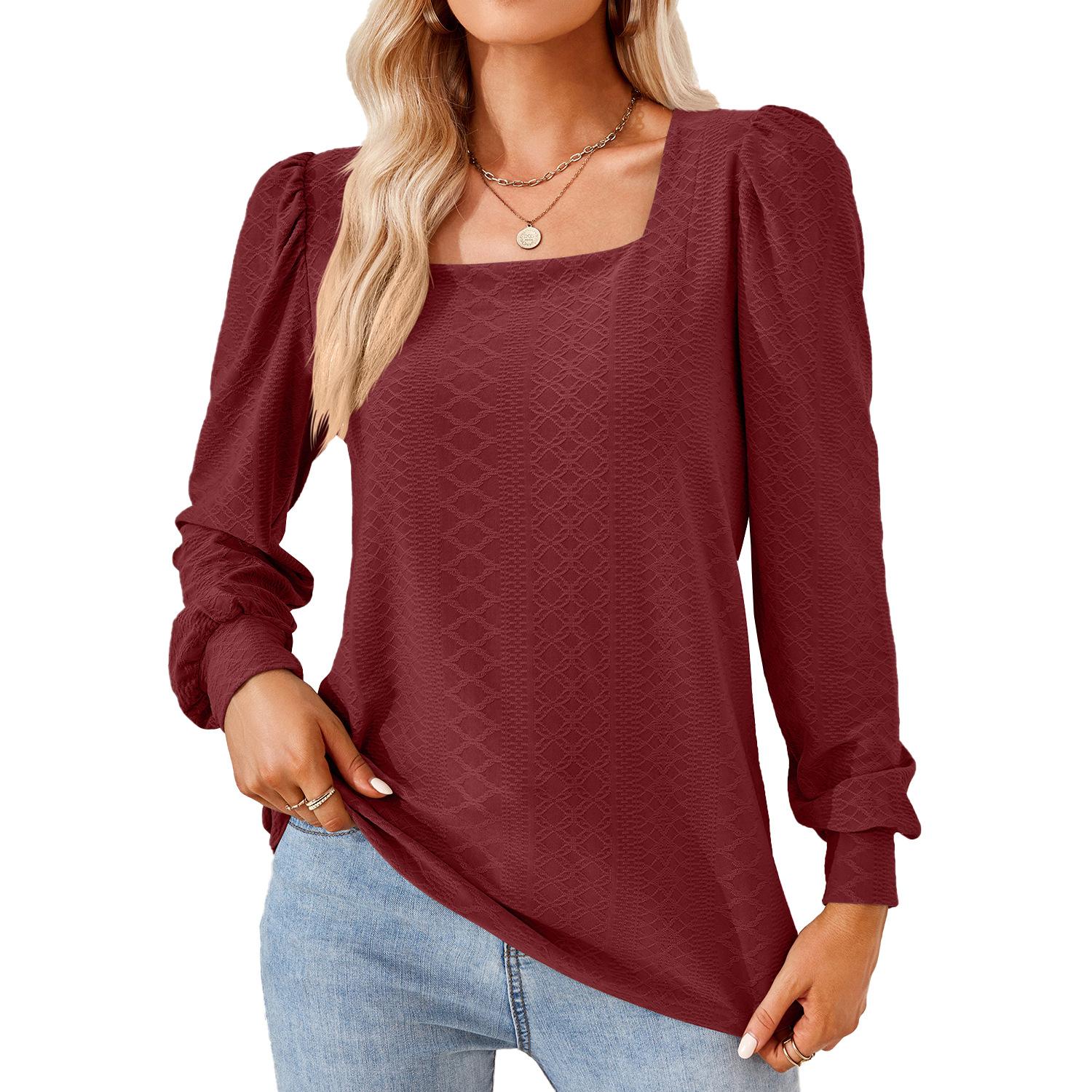 2024 Европейская и Американская осень/зима Новая однотонная жаккардовая футболка — фото 9