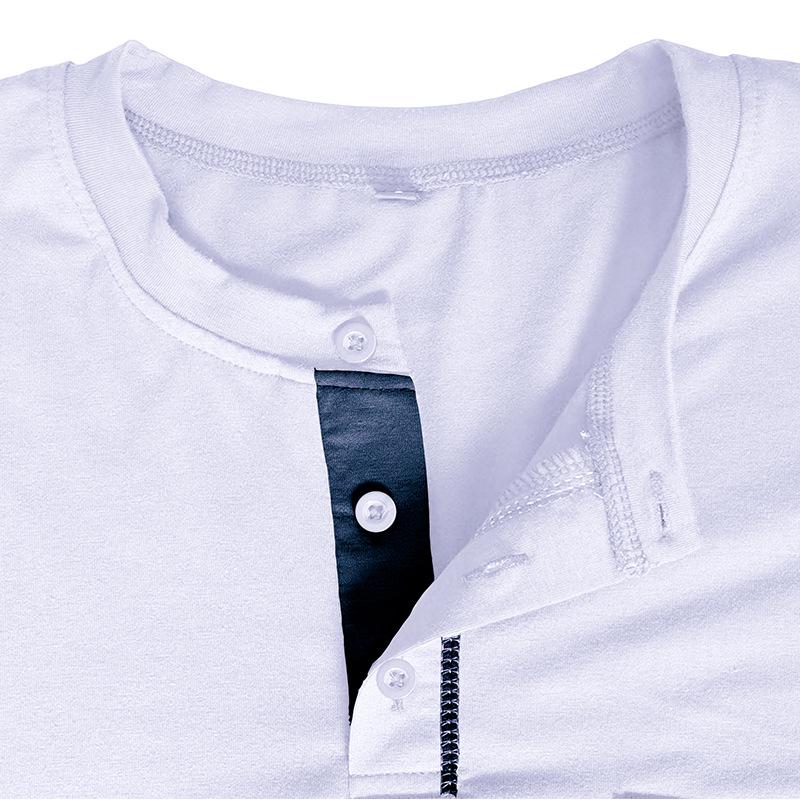 Męski T-shirt z długim rękawem Henley w blokach kolorystycznych, jesień/zima 2023, styl europejski i amerykański