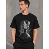 Men's Black Short Sleeve Crew Neck T-Shirt with Vintage Alien UFO Graphic Print, Soft Cotton Feel, Relaxed Fit for Casual Daily Wear