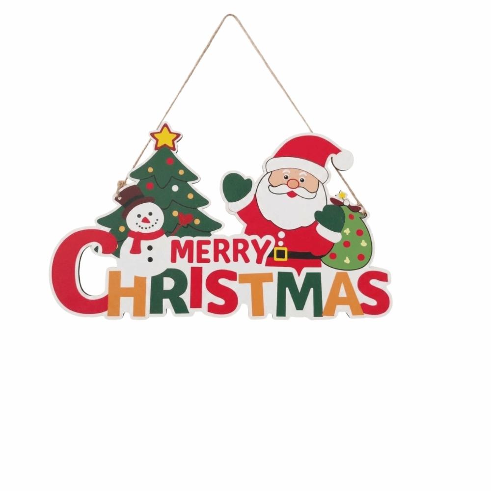 Wooden Christmas Door Hanging Reindeer Decorative Christmas Ornaments Santa Claus Snowflake Xmas Wall-mounted Pendants