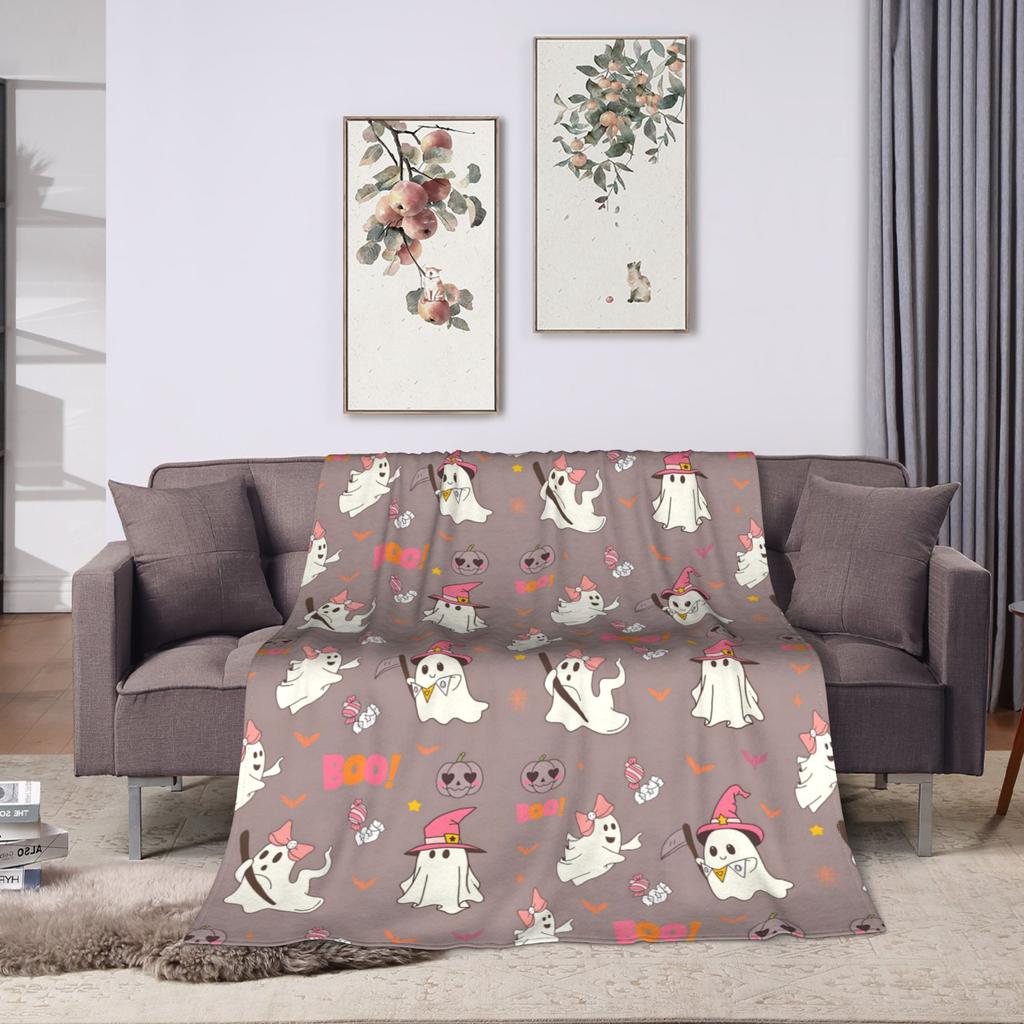 Halloween Blanket Coral Fleece Plush Witch Hat Black Bat Pumpkin Ultra-Soft Throw Blankets for Bedding Office Plush Thin Quilt