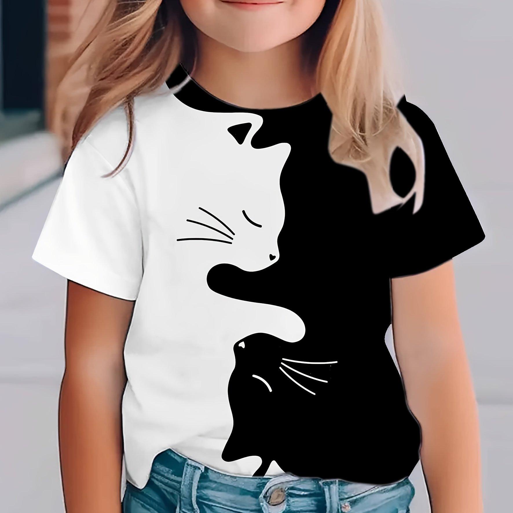 

Креативная футболка с коротким рукавом с цифровой 3D-печатью Кошка Тайцзи , повседневный, легкий и дышащий топ для ношения на открытом воздухе. 160