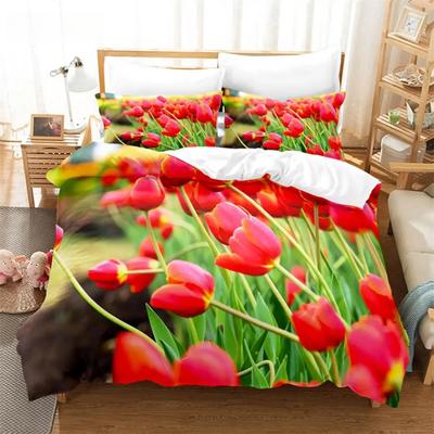 Ensemble de Literie Queen Scène de Tulipes Housse de Couette Chambre d'Enfants Ensemble de Lit Housse de Couette Ensemble Taille King Housse de Couette Ensemble Ensembles de Literie
