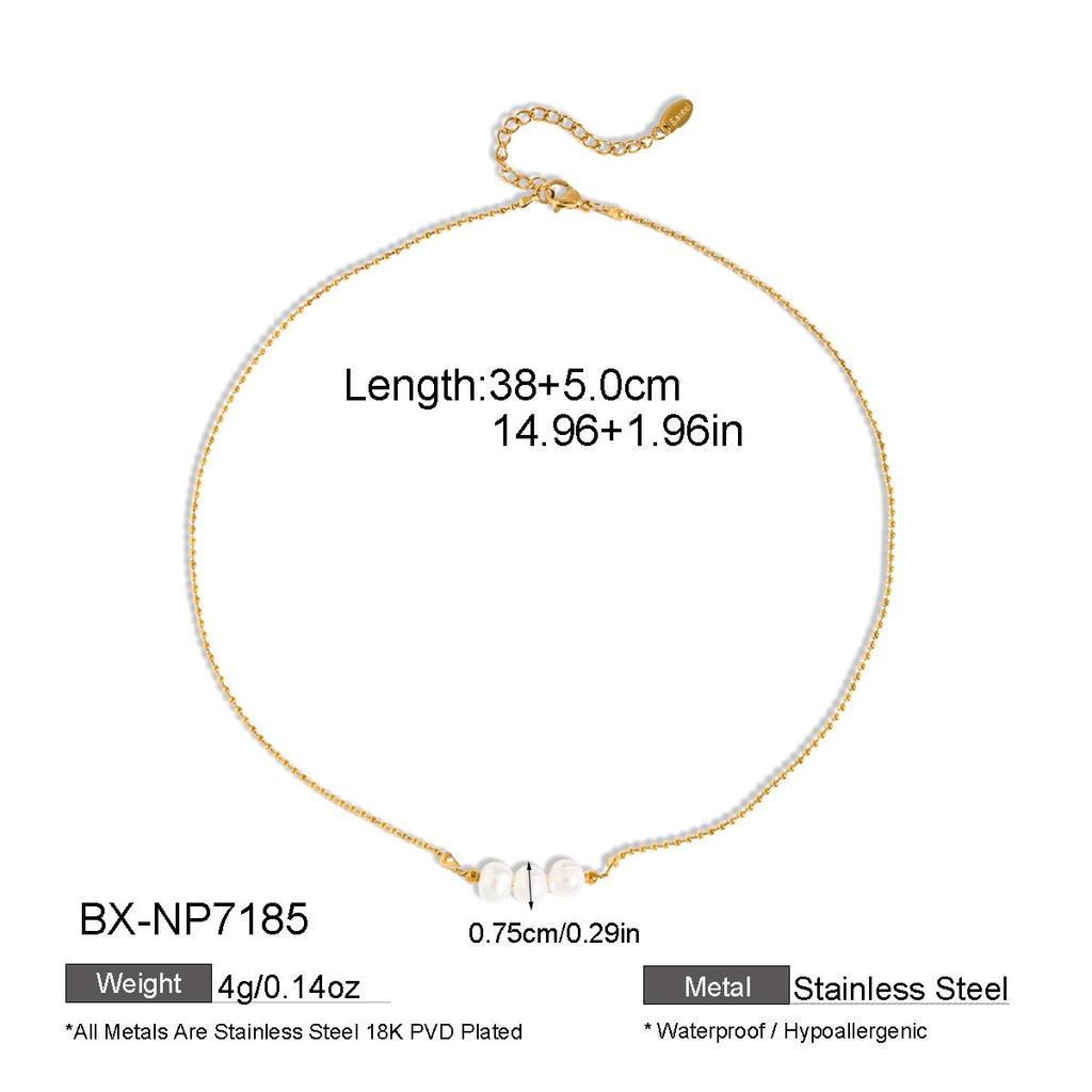 Four-Pointed Star Natural Pearl Double Layer Gold-Plated Clavicle Necklace