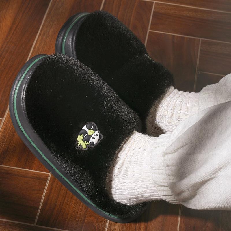 

Мультяшные хлопковые тапочки женские осень-зима 2025 новые нескользящие домашние домашние парные туфли на платформе из вельвета 44-45 чёрный