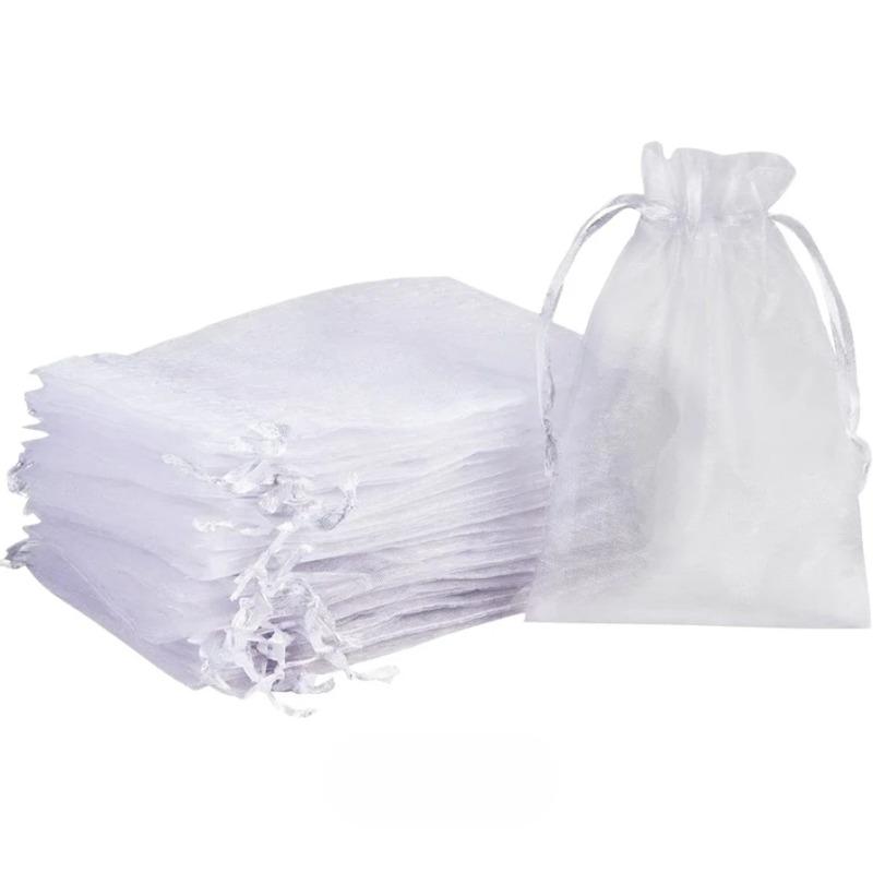 50pcs  Transparent Organza Gift Bags with Drawstrings | Random Colors, Preferred for Weddings, Parties, and Valentine's Day