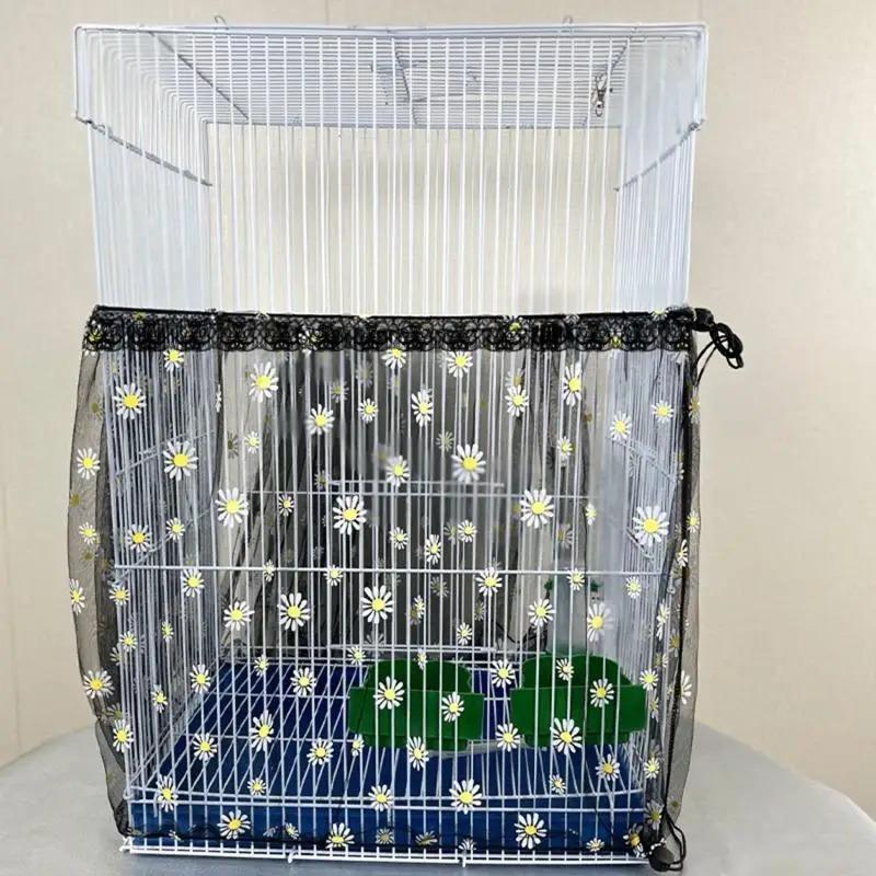 Universal Bird Cage Cover Bird Cage Mesh Net Elastic Birdcage Cover Soft Bird Seed Guard Skirt