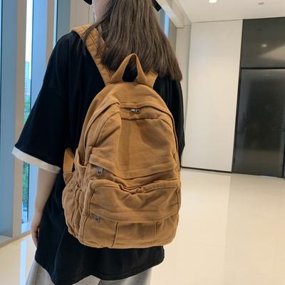 Herfst en Winter Nieuwe Grote Capaciteit Gewassen Effen Kleur Canvas Casual Dubbele Schouder Street Fashion Unisex Studenten Rugzak