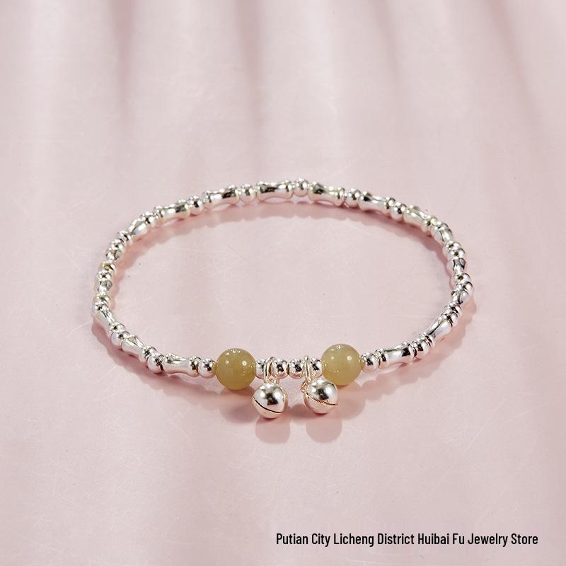 Sterling Silver Bamboo  Hetian Jade Women s Bracelet - Fresh, Creative Gift 925 Silver